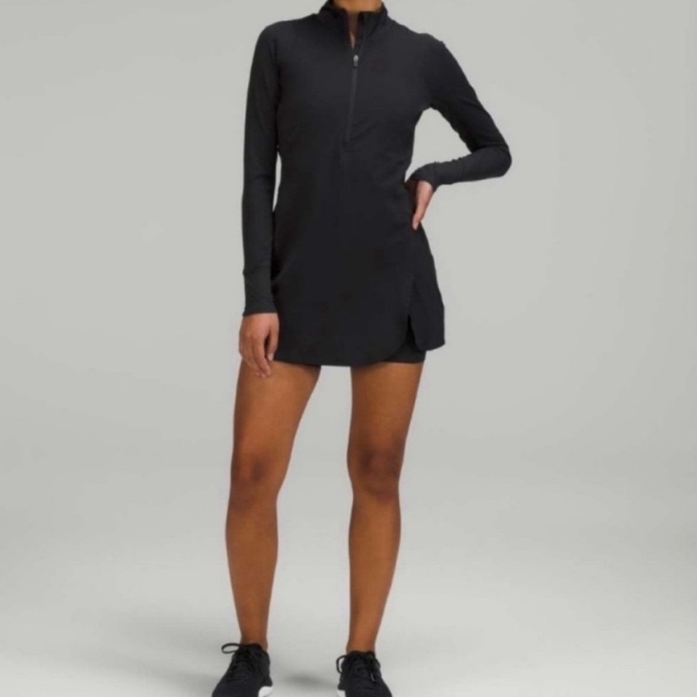 lululemon athletica Women's Long Sleeve charcoal grey Zip Tennis Dress skort